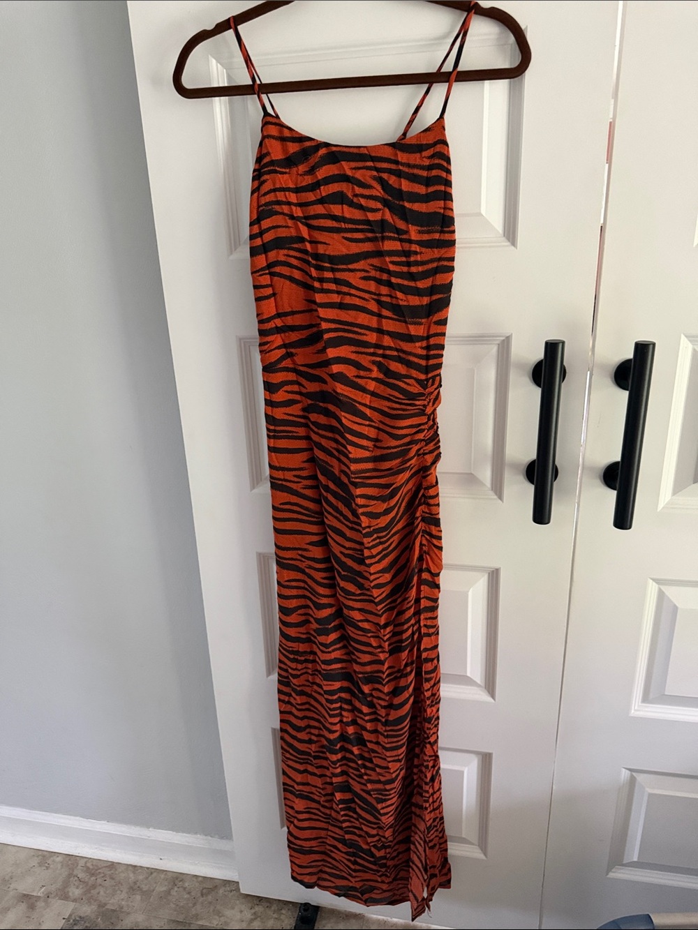 Orange rust and Black Zebra-Print maxi dress